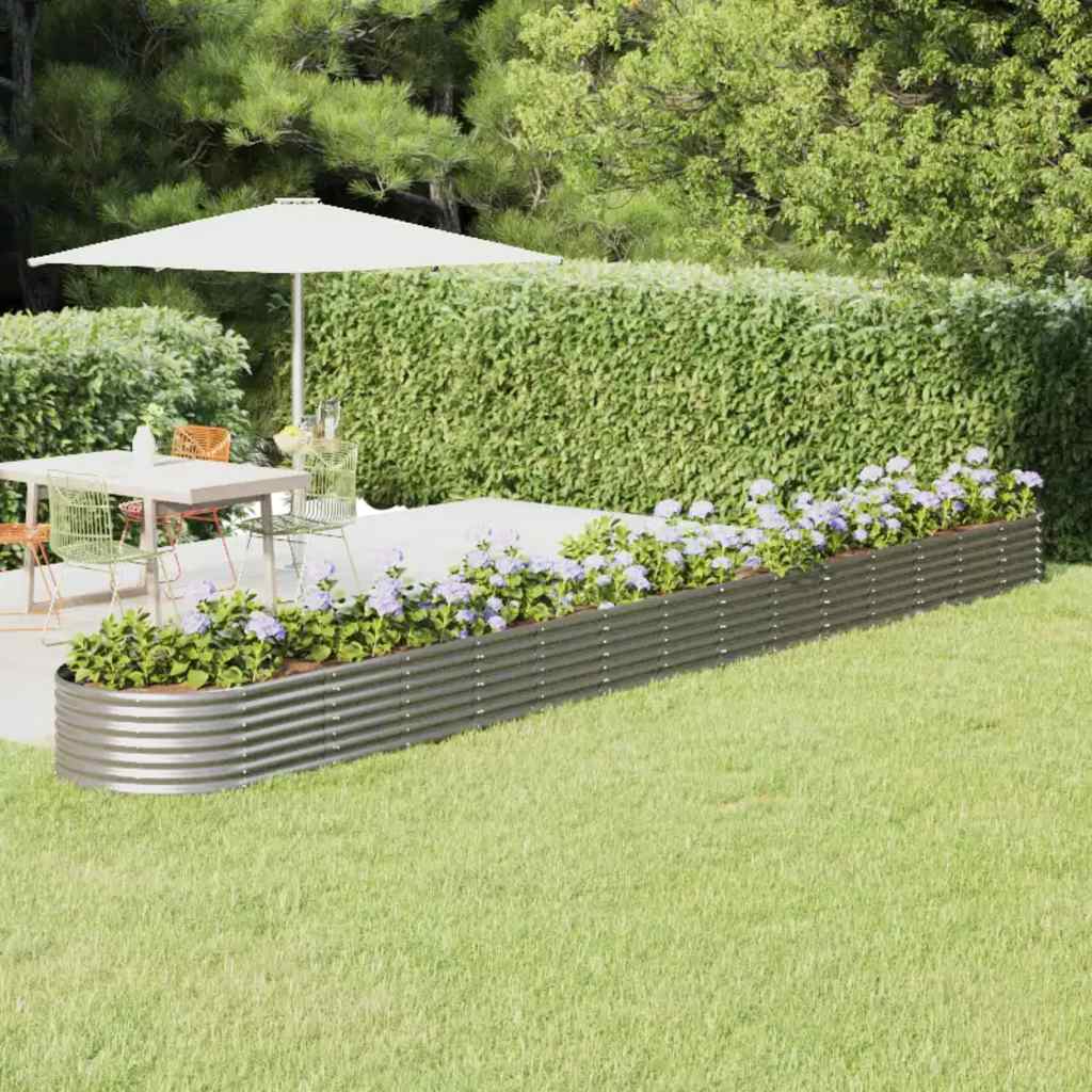 Canteiro elevado jardim 620x80x36cm aço galvanizado prateado