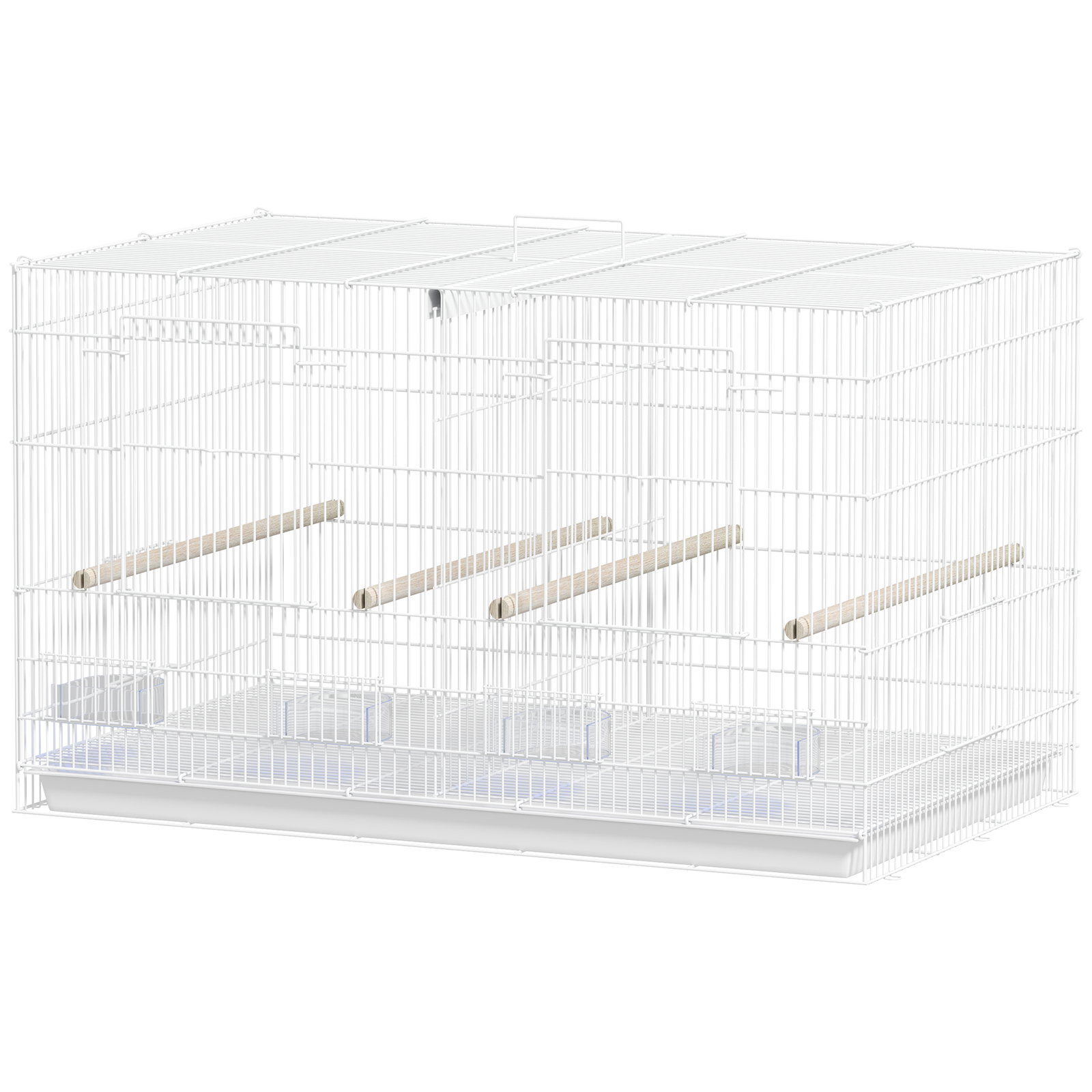 Gaiola para pássaros com divisória gaiola para aves com 4 comedouros 4 poleiros e bandeja amovível 76x46x46 cm branco