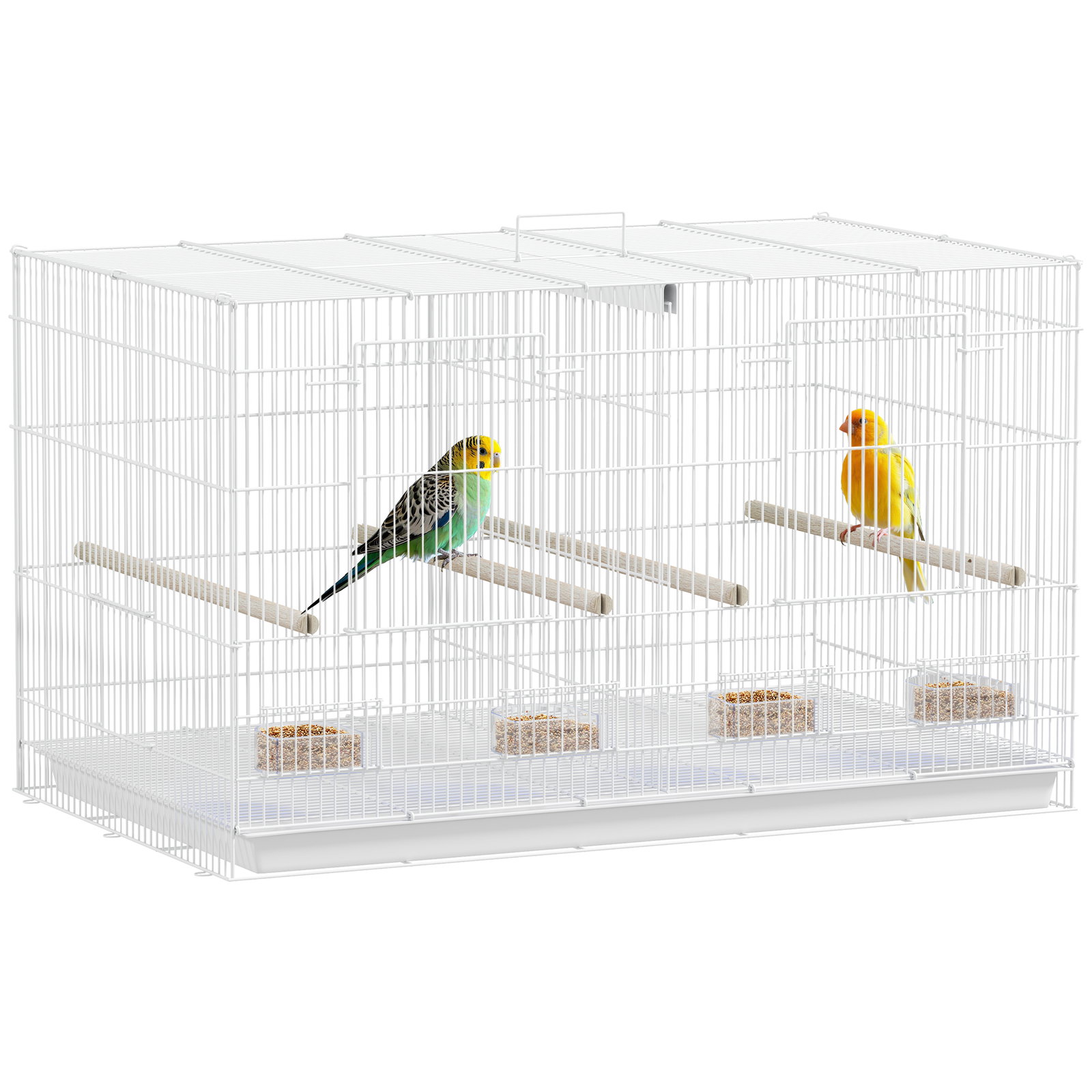 Gaiola para pássaros com divisória gaiola para aves com 4 comedouros 4 poleiros e bandeja amovível 76x46x46 cm branco