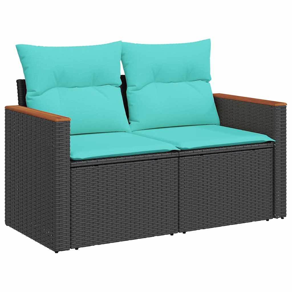 6 Pcs conjunto sofás de jardim c/ almofadões vime PE preto