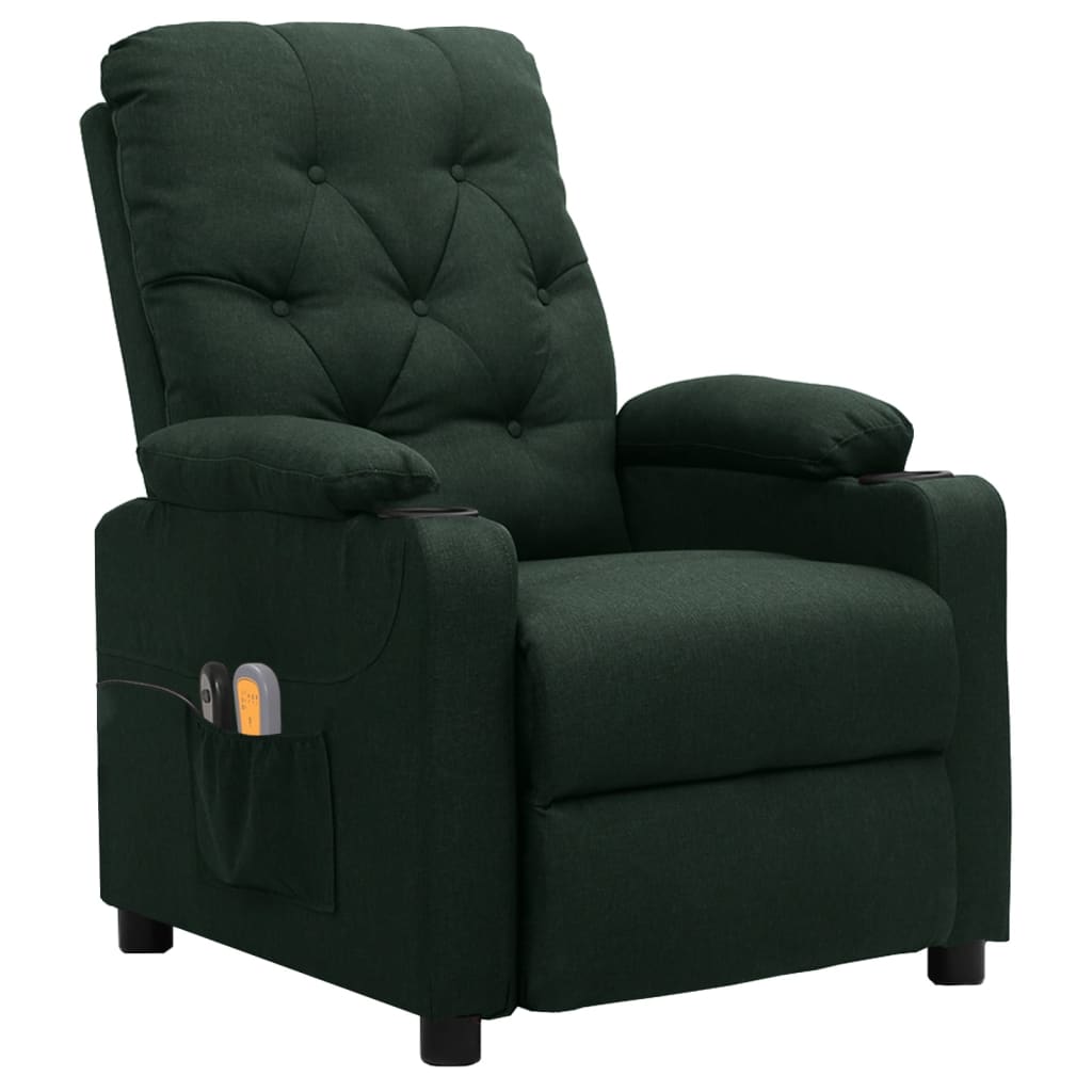 Poltrona de massagens elétrica tecido verde-escuro