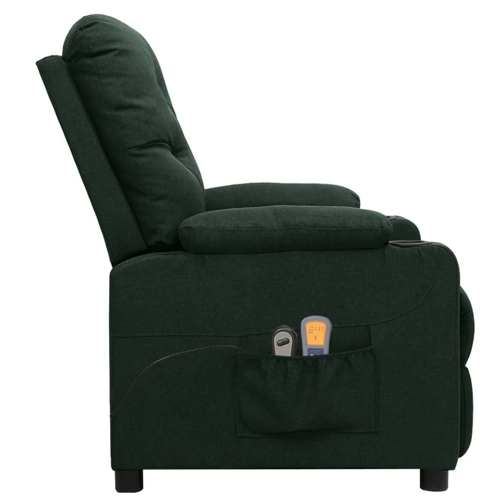 Poltrona de massagens elétrica tecido verde-escuro