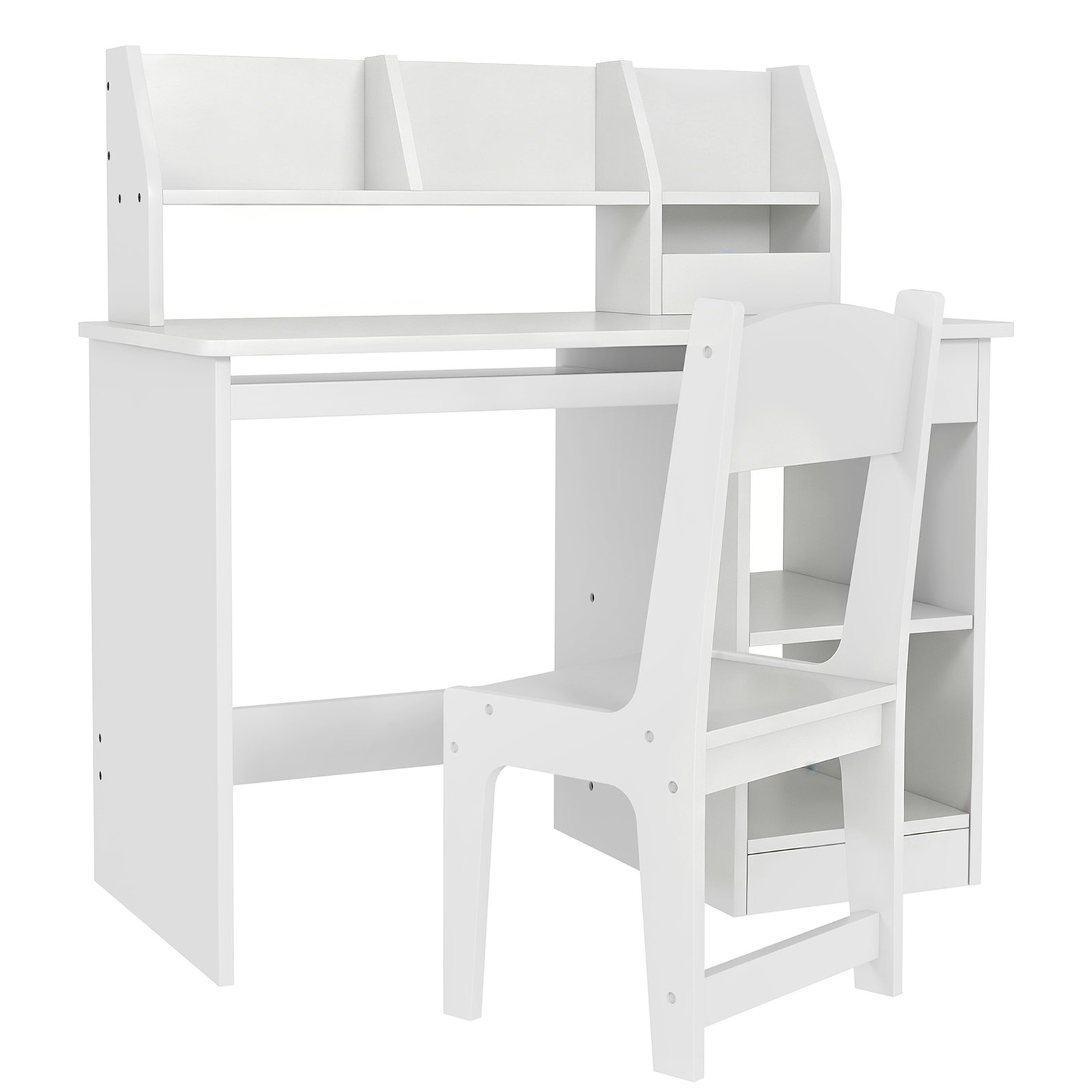 Conjunto de secretária e cadeira para crianças com 2 gavetas e compartimento para dormitório sala de estudo branco