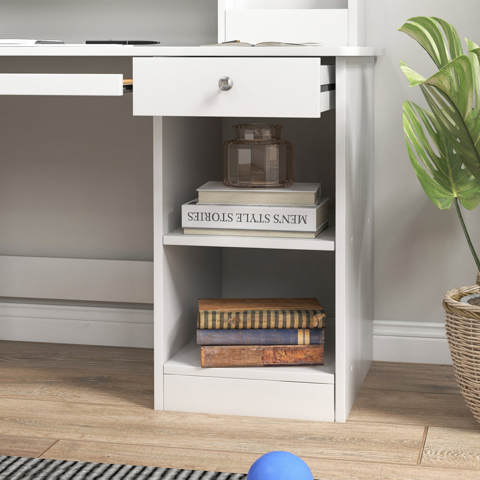 Conjunto de secretária e cadeira para crianças com 2 gavetas e compartimento para dormitório sala de estudo branco