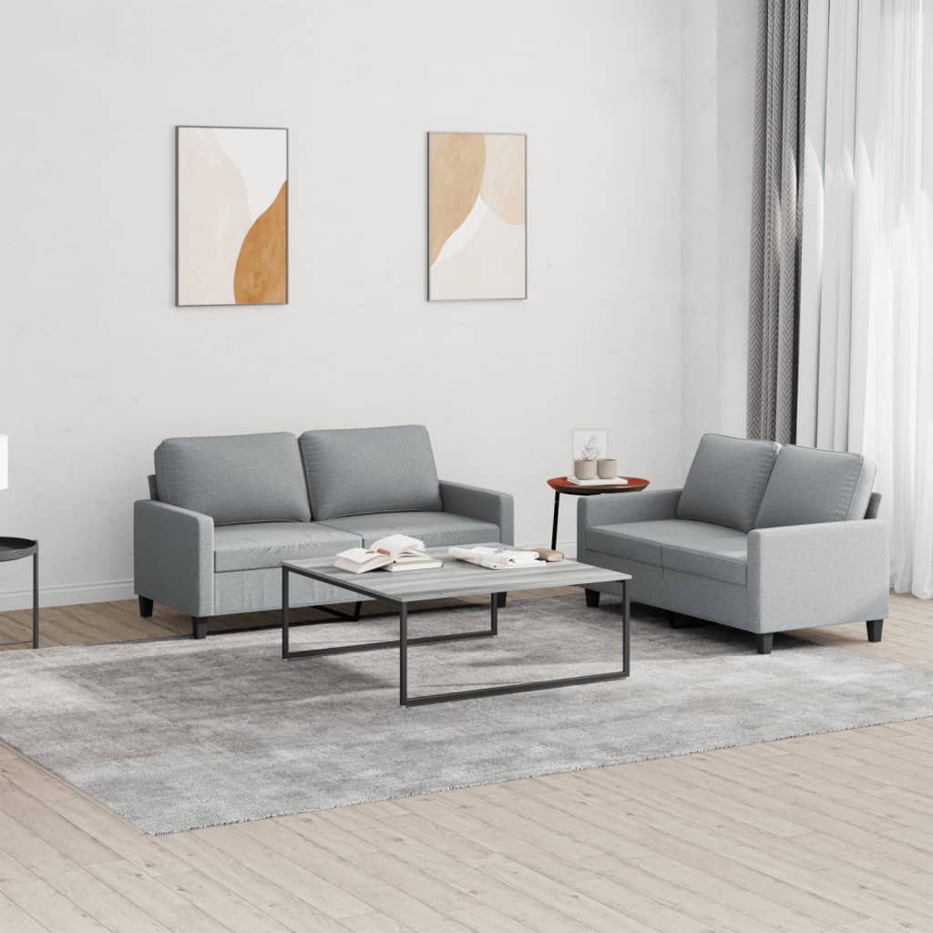 2 Pcs conjunto de sofás com almofadões tecido cinzento-claro