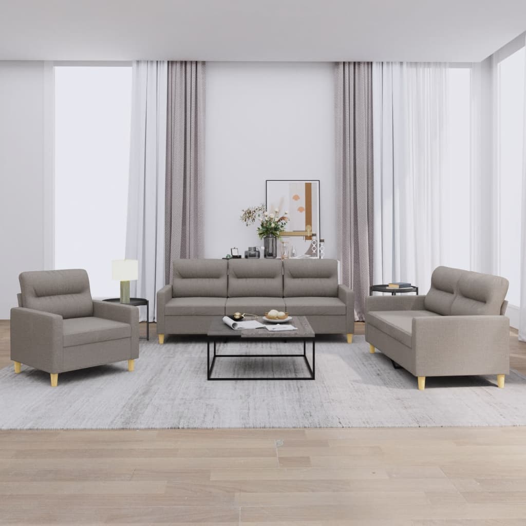 3 Pcs conjunto de sofás com almofadões tecido cinza-acastanhado