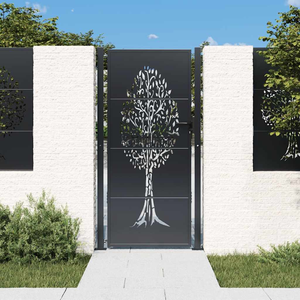 Portão de jardim antracite 100x200 cm aço design árvore