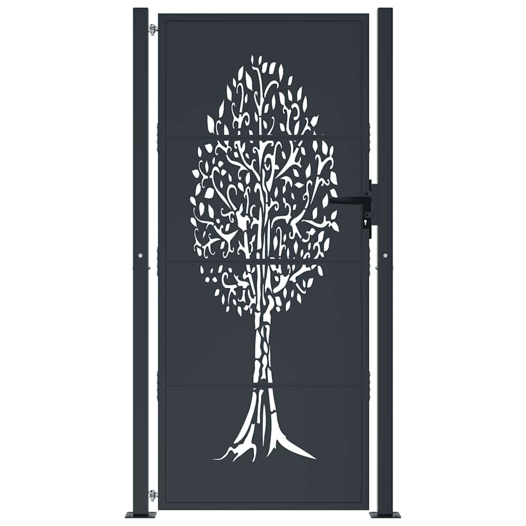 Portão de jardim antracite 100x200 cm aço design árvore