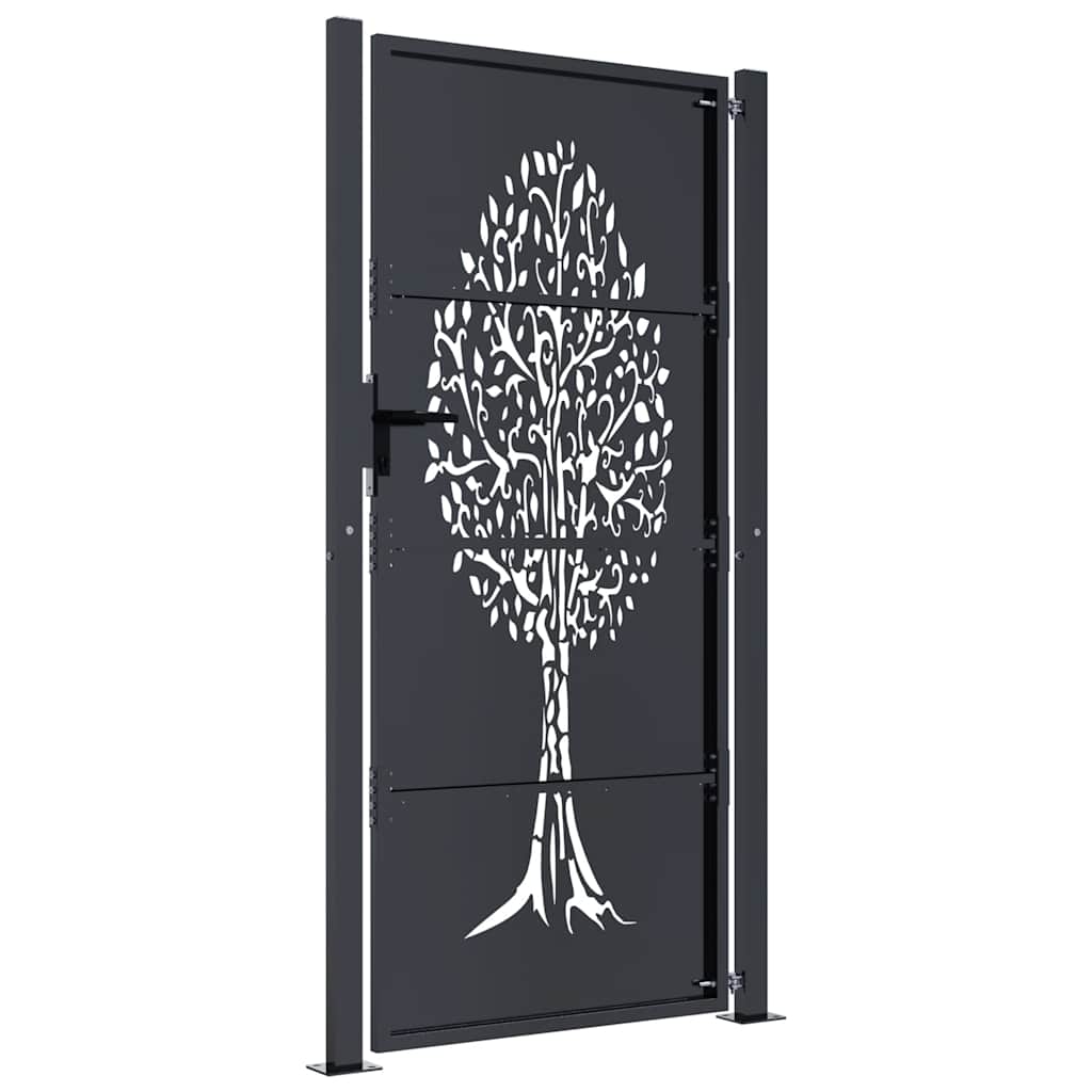 Portão de jardim antracite 100x200 cm aço design árvore