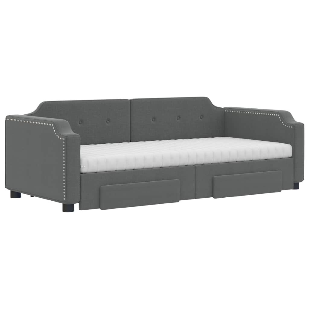 Sofá-cama c/ gavetão e gavetas 90x200 cm tecido cinzento-escuro