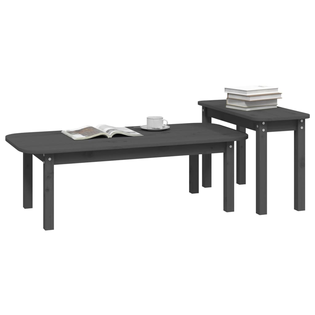 2 Pcs conjunto de mesas de centro pinho maciço cinzento