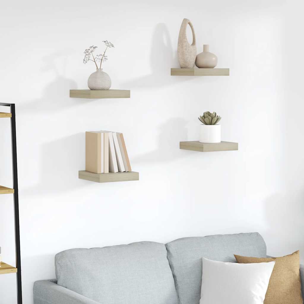 Prateleiras de parede suspensas 4pcs 23x23,5x3,8cm MDF carvalho