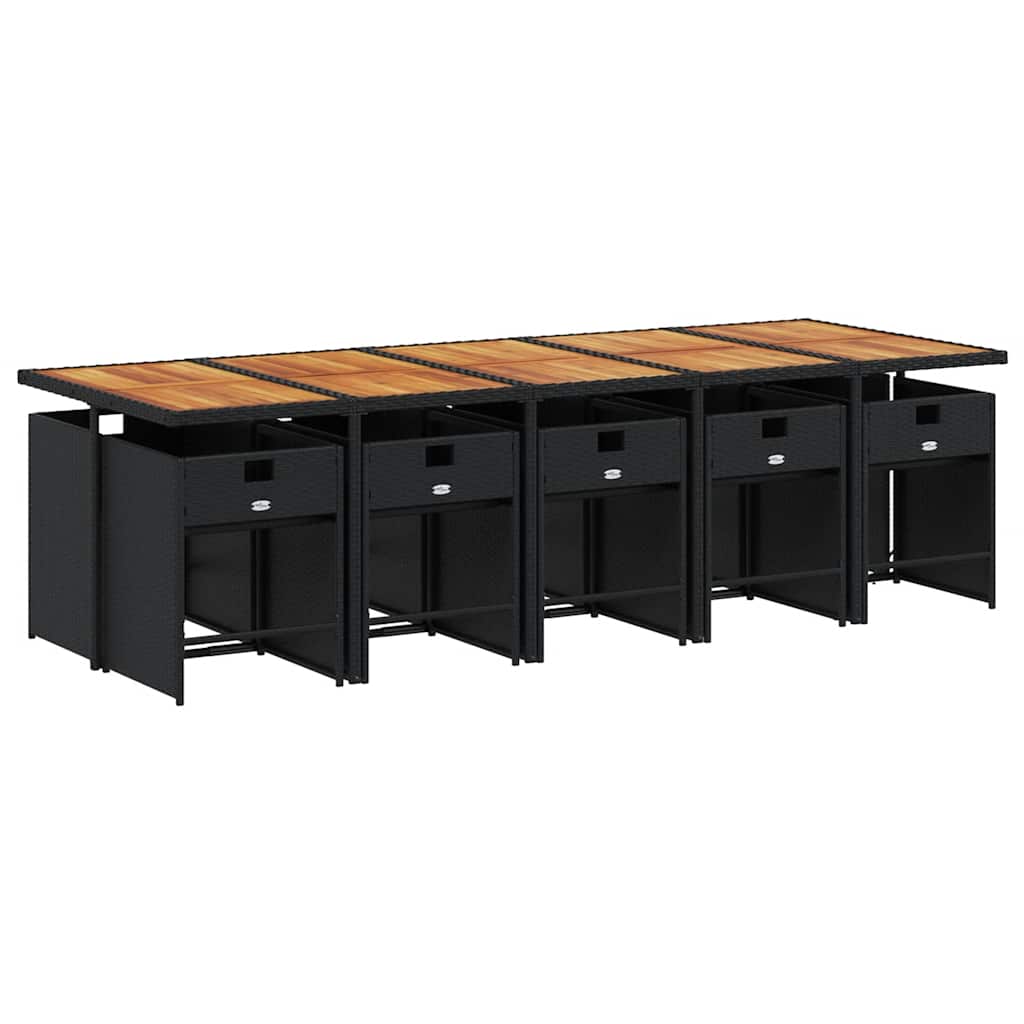 11 Pcs conjunto de jantar p/ jardim c/ almofadões vime PE preto