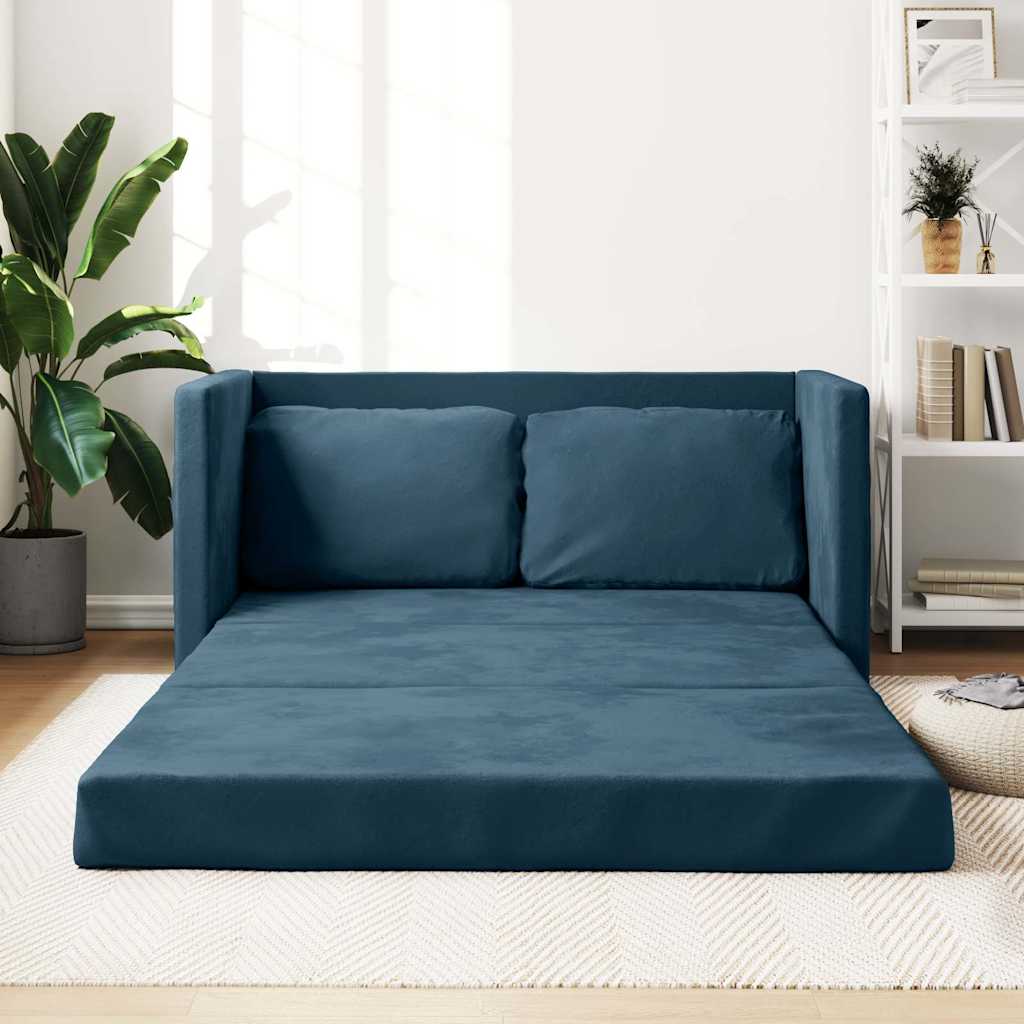 Sofá-cama sem pés 122x204x55 cm veludo azul