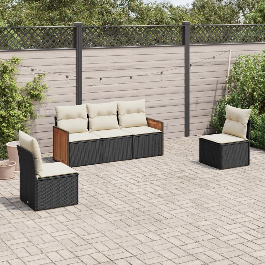 5 Pcs conjunto sofás de jardim com almofadões vime PE preto