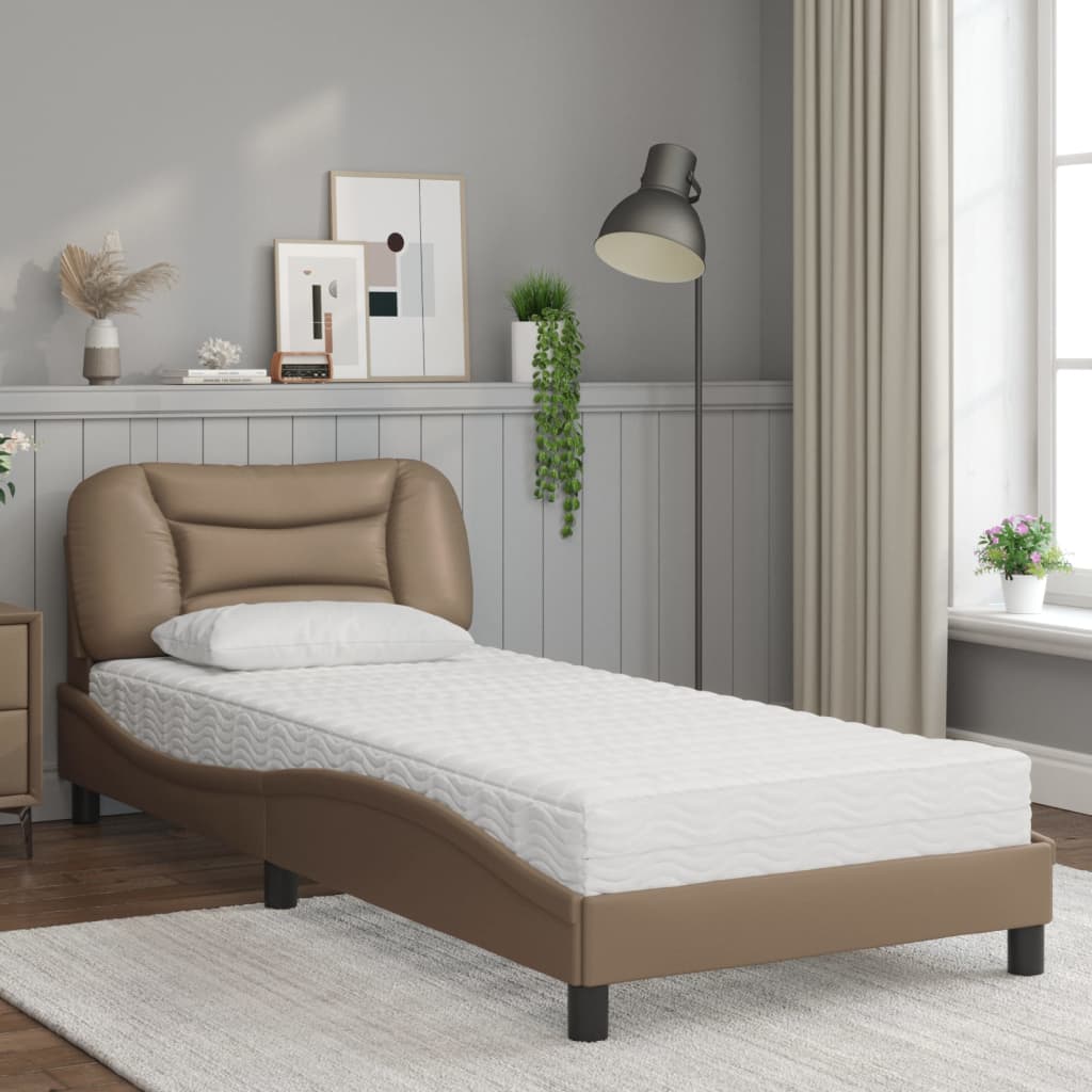 Cama com colchão hvar 80x200 cm couro artificial cappuccino