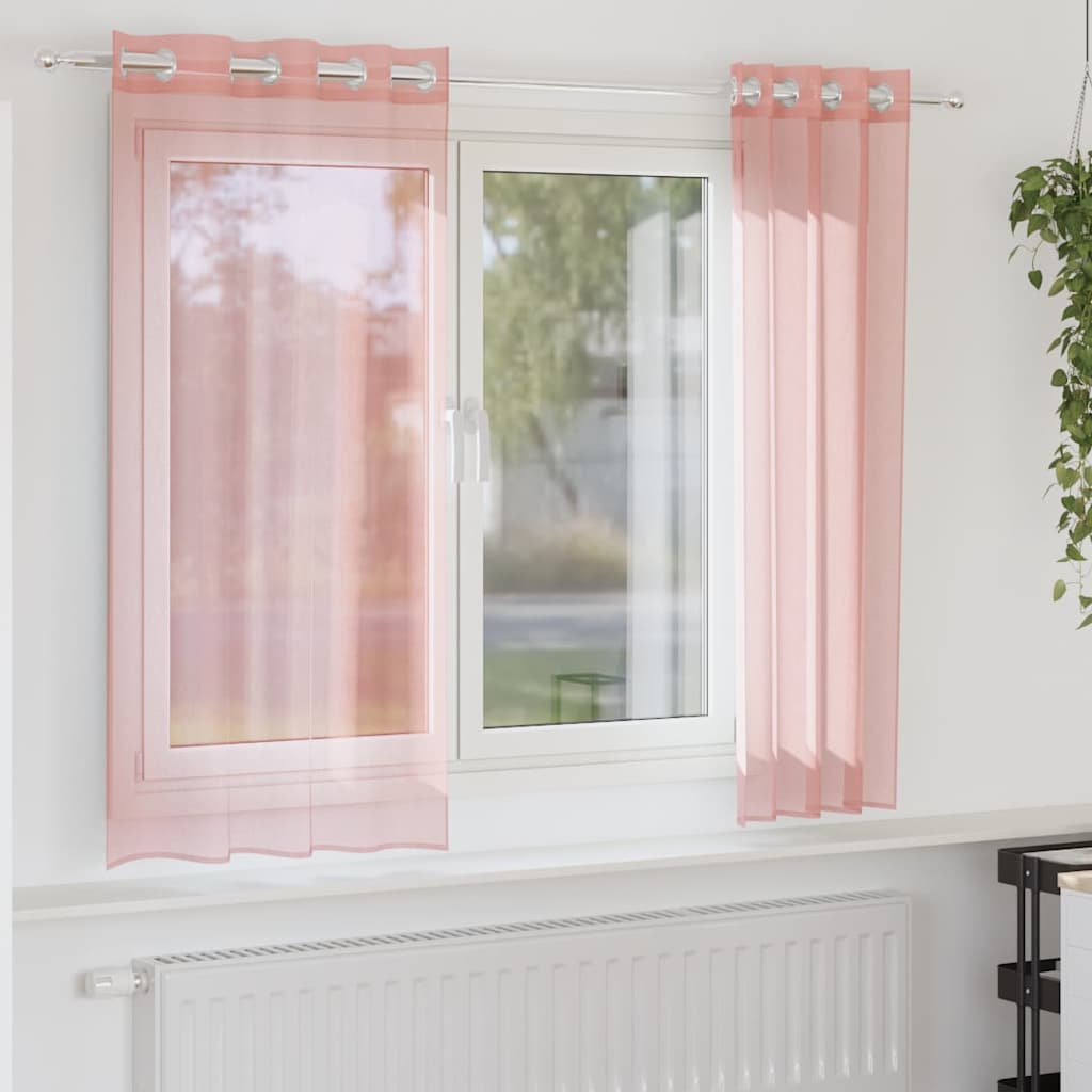 Cortinas de voile com ilhós 2 pcs rosa 140x140 cm