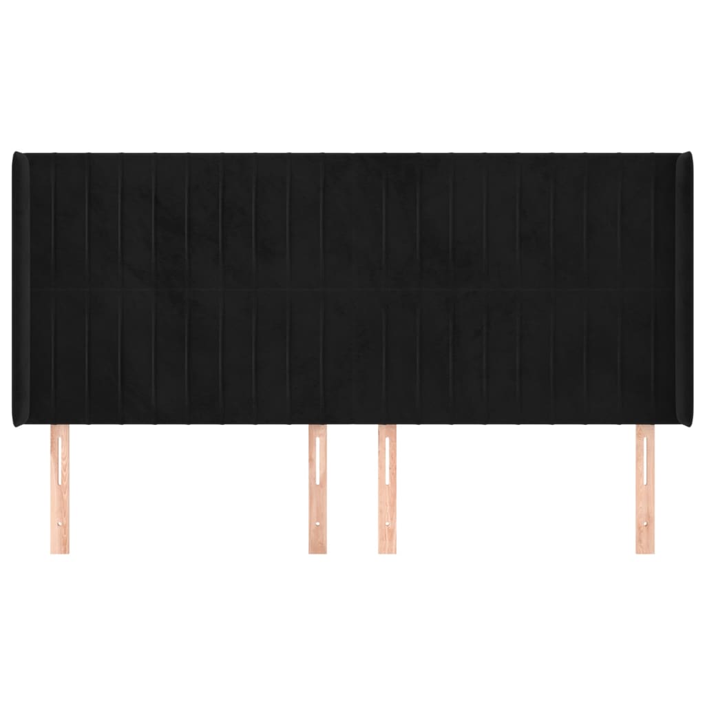 Cabeceira de cama c/ abas veludo 203x16x118/128 cm preto