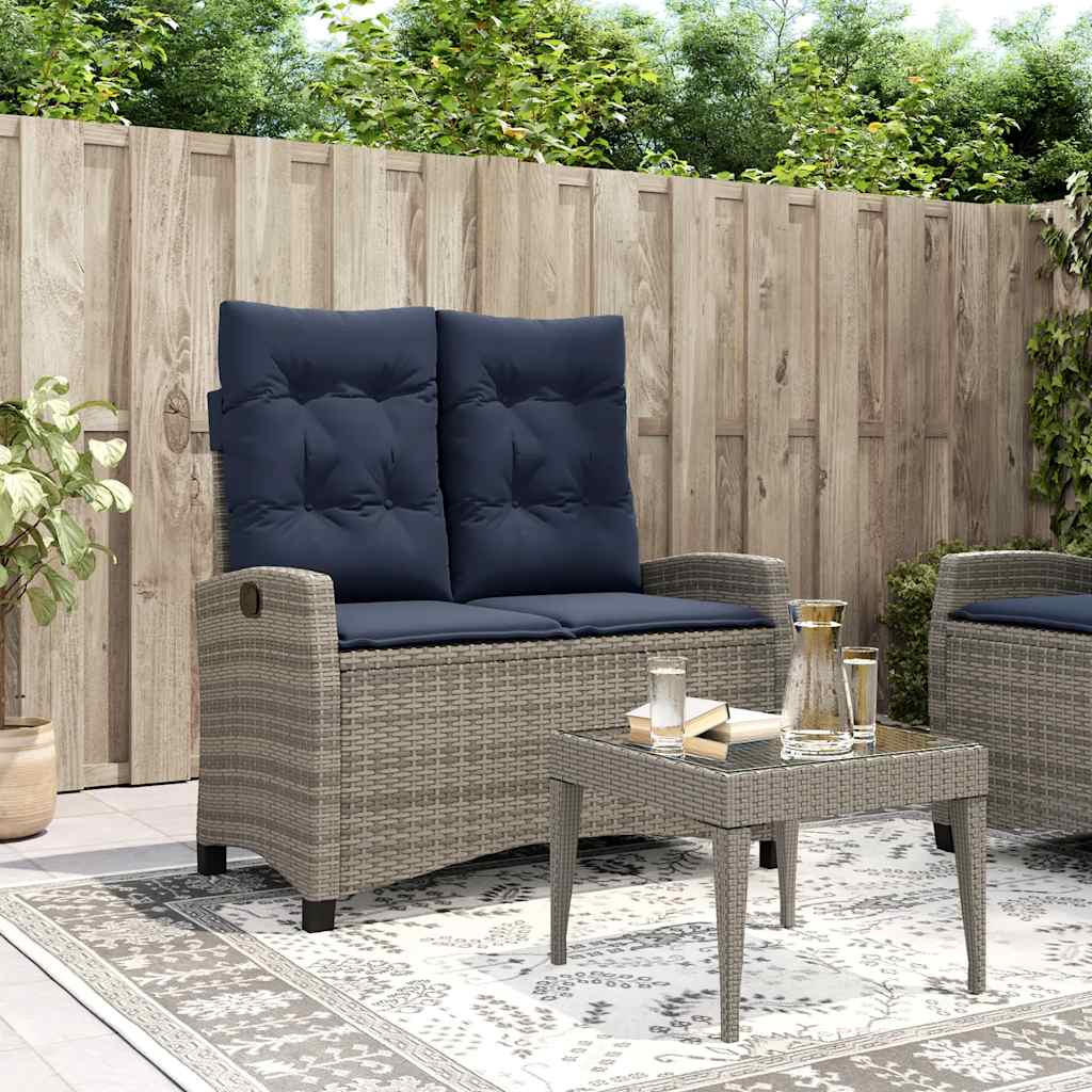 Banco de jardim reclinável com almofadas, em rattan sintético cinza
