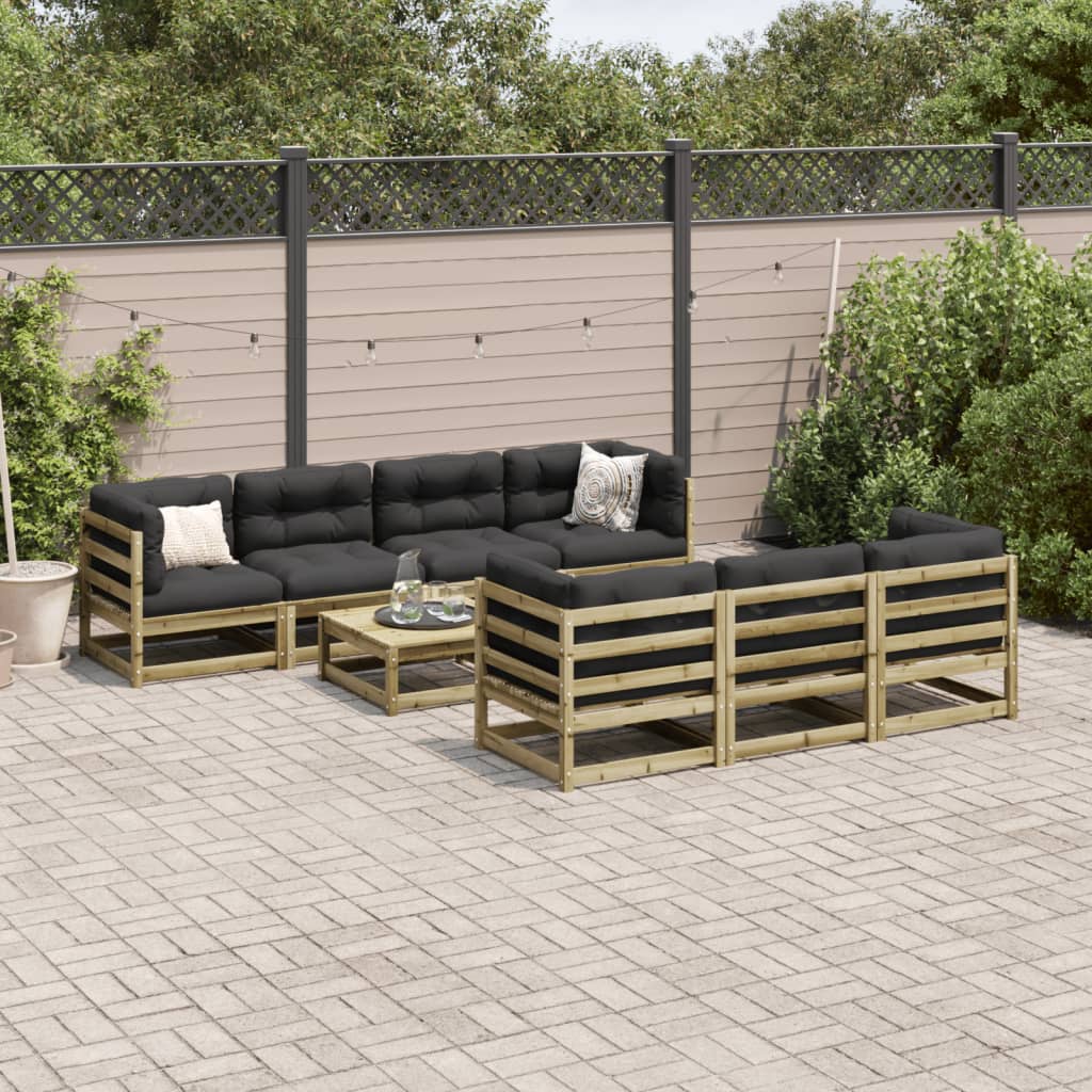 8 Pcs conj. sofás jardim c/ almofadões madeira pinho impregnada