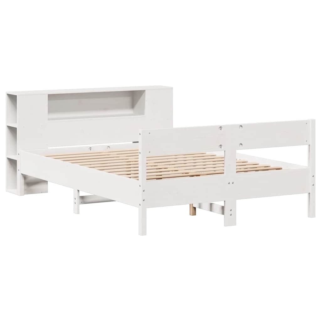 Cama com estante sem colchão 160x200 cm pinho maciço branco
