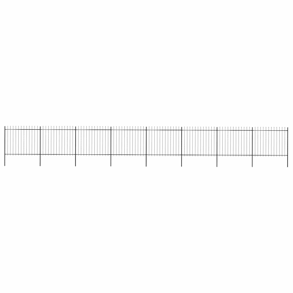 Cerca de jardim com topo em forma de lança em aço 1339x150 cm, preta
