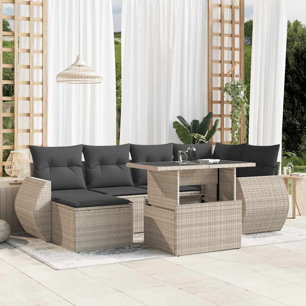 7 Pcs conj. sofás jardim com almofadões vime PE cinzento-claro