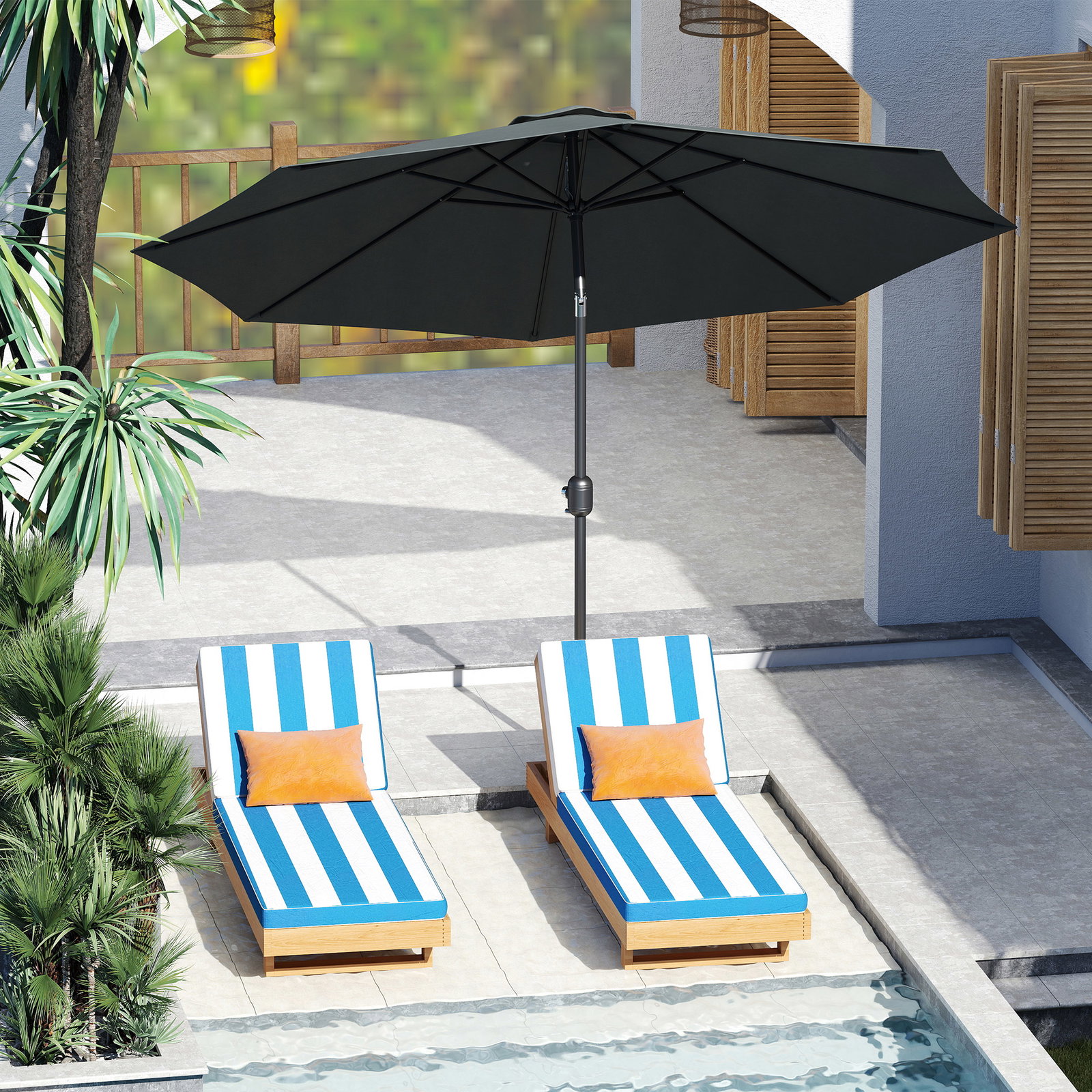 Chapéu de sol de jardim ø295x250cm com manivela chapéu de sol exterior com mecanismo de inclinação e mastro desmontável de metal para terraço piscina pátio cinza escuro