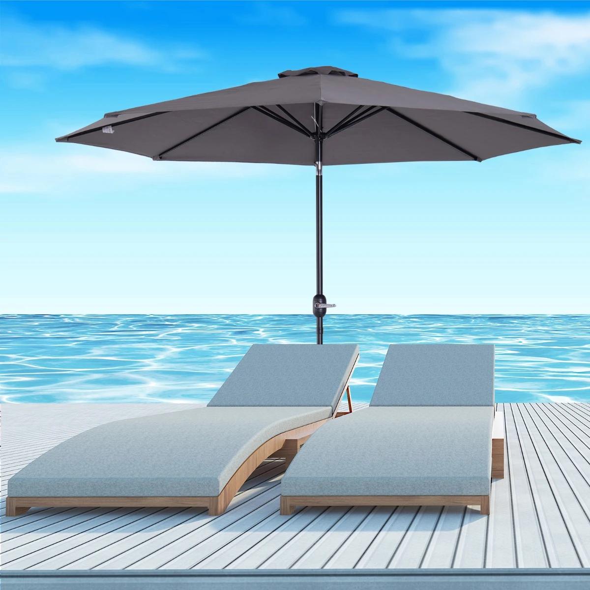 Chapéu de sol de jardim ø295x250cm com manivela chapéu de sol exterior com mecanismo de inclinação e mastro desmontável de metal para terraço piscina pátio cinza escuro