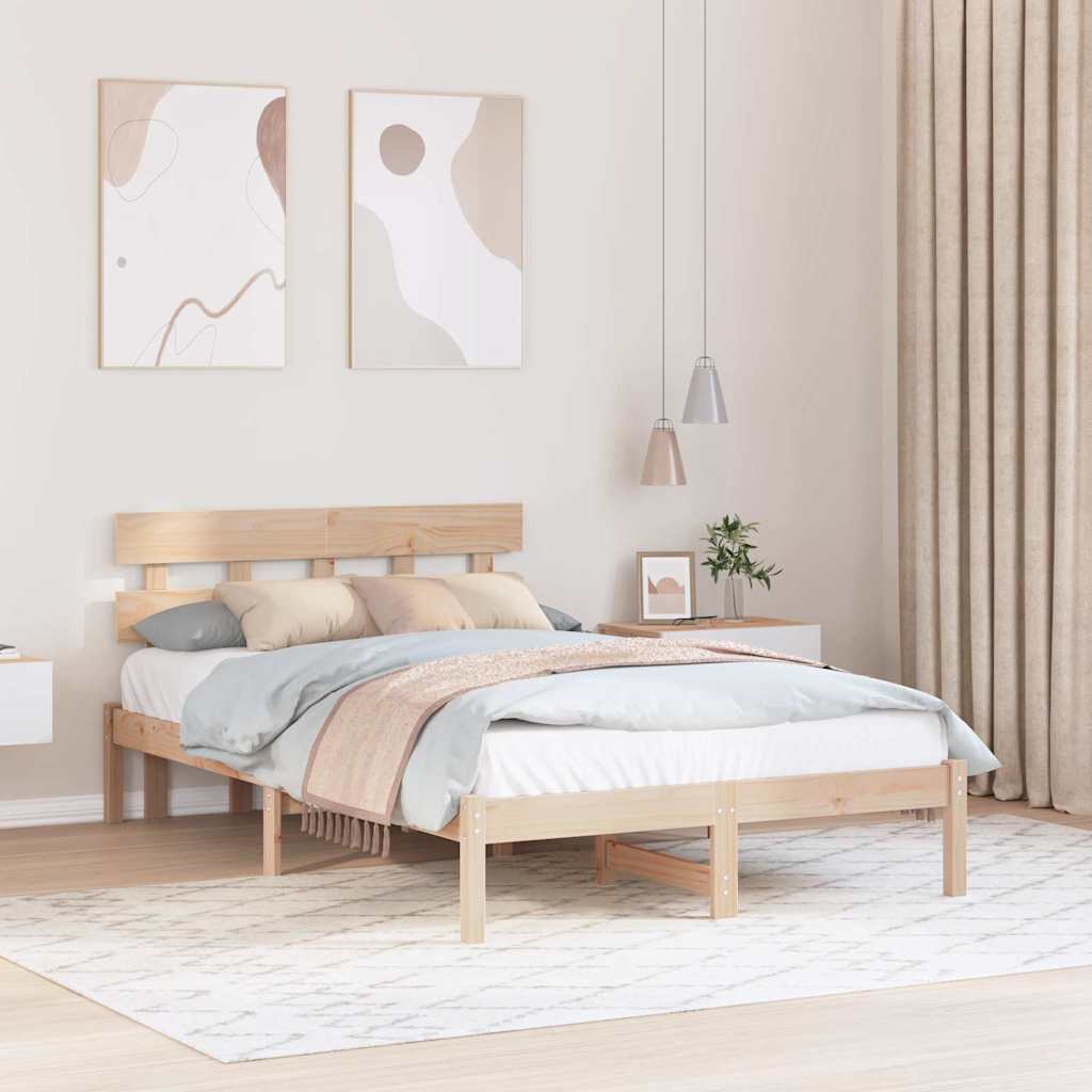 Estrutura da cama castanho 140 x 190 cm madeira de pinho maciça