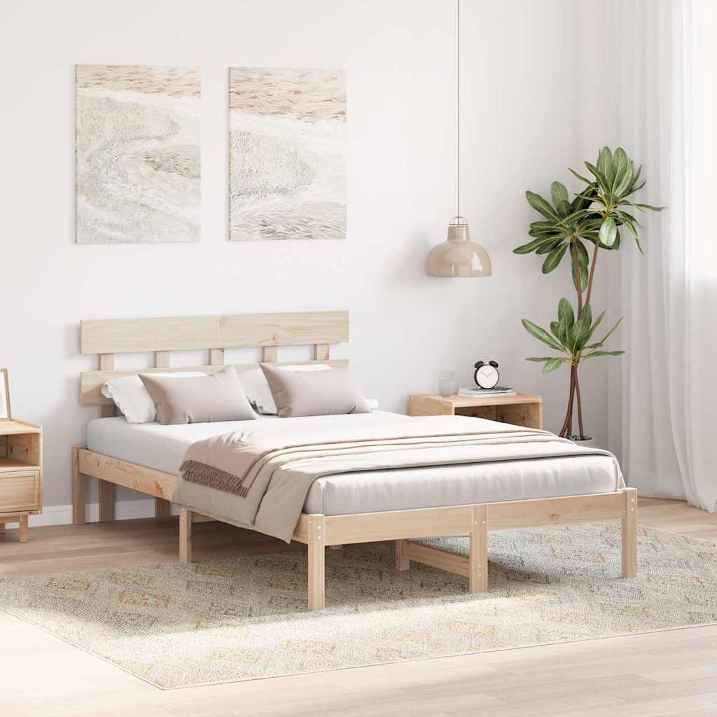 Estrutura da cama castanho 140 x 190 cm madeira de pinho maciça