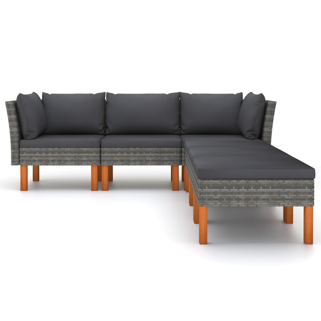 6 Pcs conjunto lounge de jardim c/ almofadões vime PE cinzento