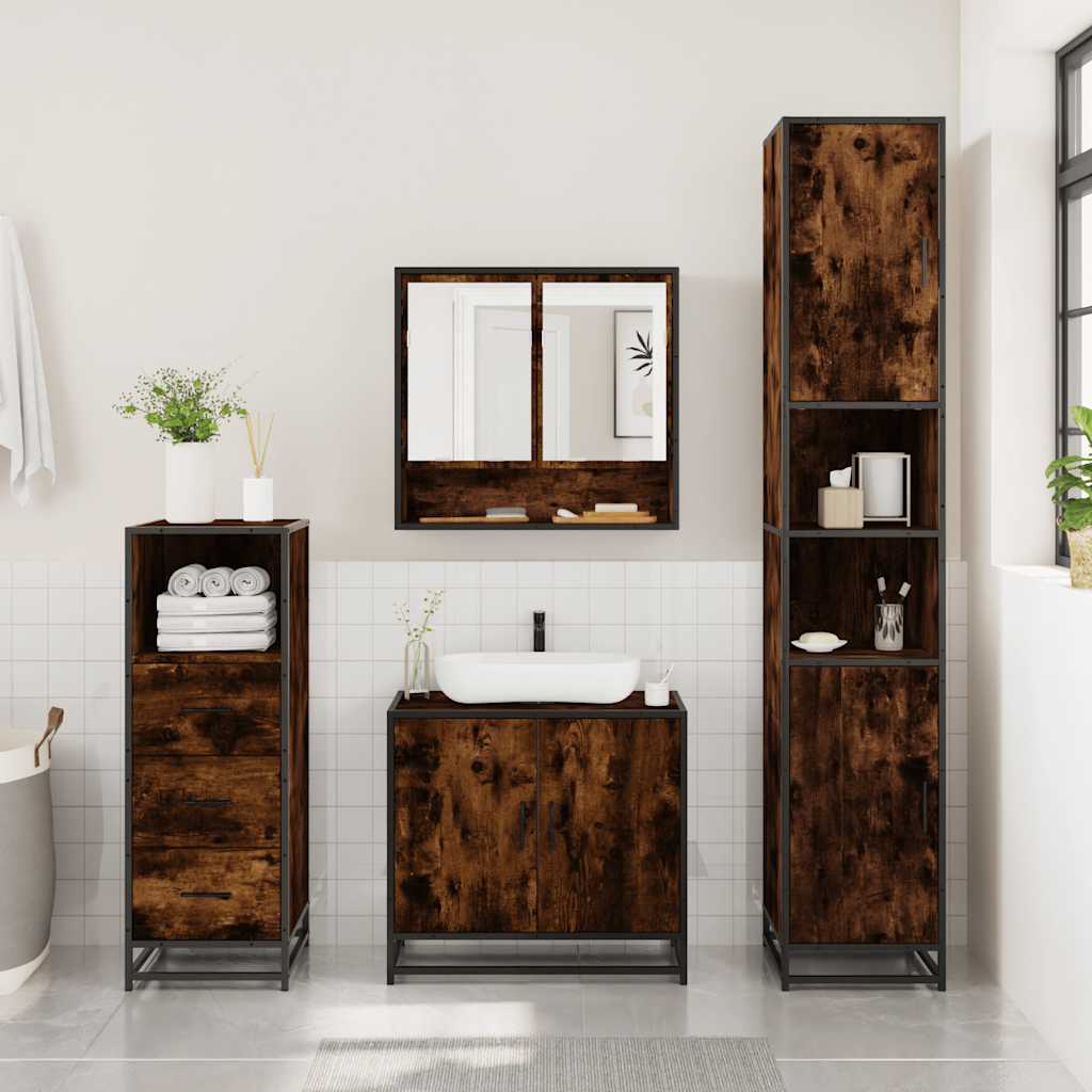 3 Pcs conjunto de móveis wc madeira processada carvalho fumado