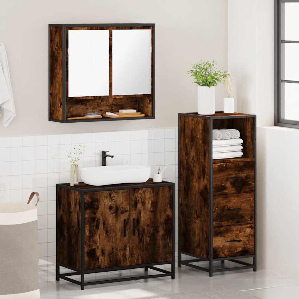 3 Pcs conjunto de móveis wc madeira processada carvalho fumado