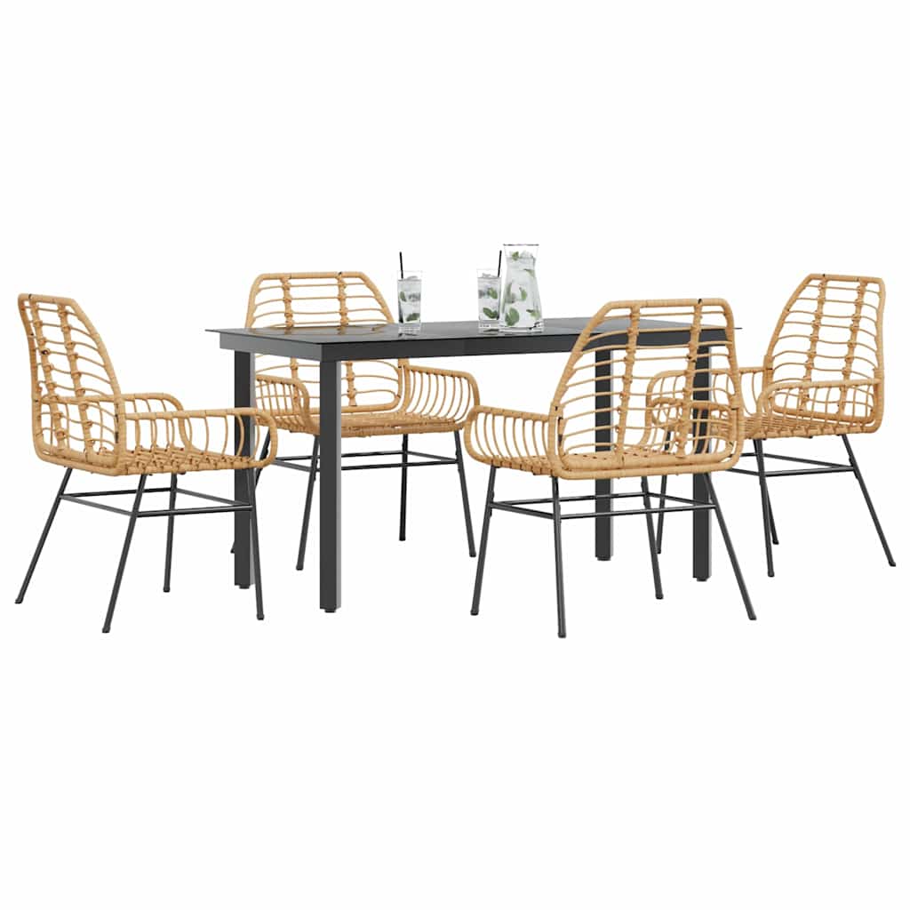 Conjunto jantar jardim 5 peças vidro vime PE castanho