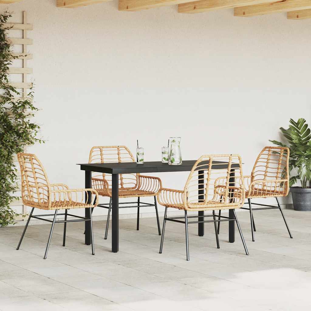 Conjunto jantar jardim 5 peças vidro vime PE castanho