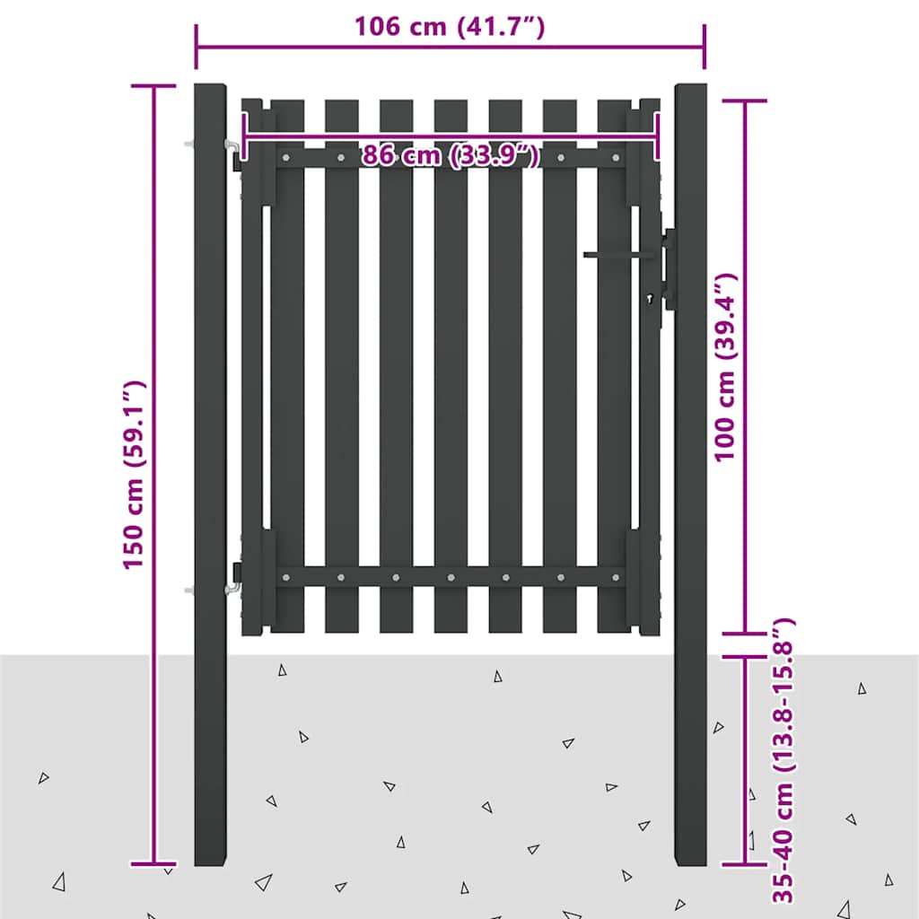 Portão de cerca de jardim em aço 100x100 cm antracite