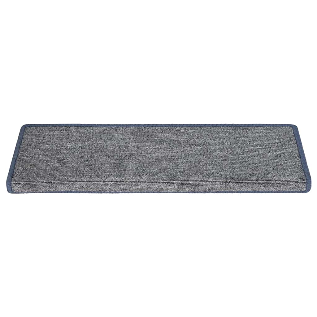 Tapetes de escada 15 peças 65x21x4 cm cinza claro e azul com borda retangular