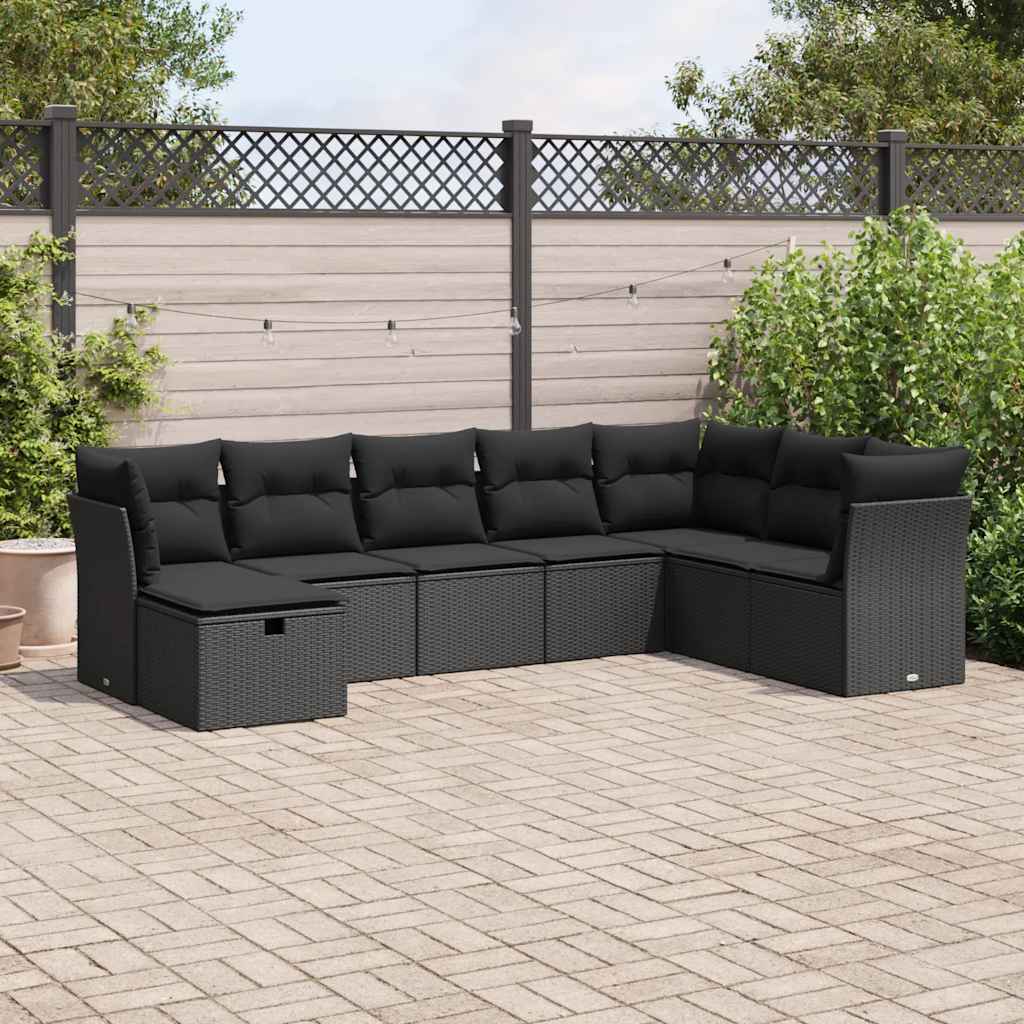 8 Pcs conjunto sofás de jardim com almofadões vime PE preto
