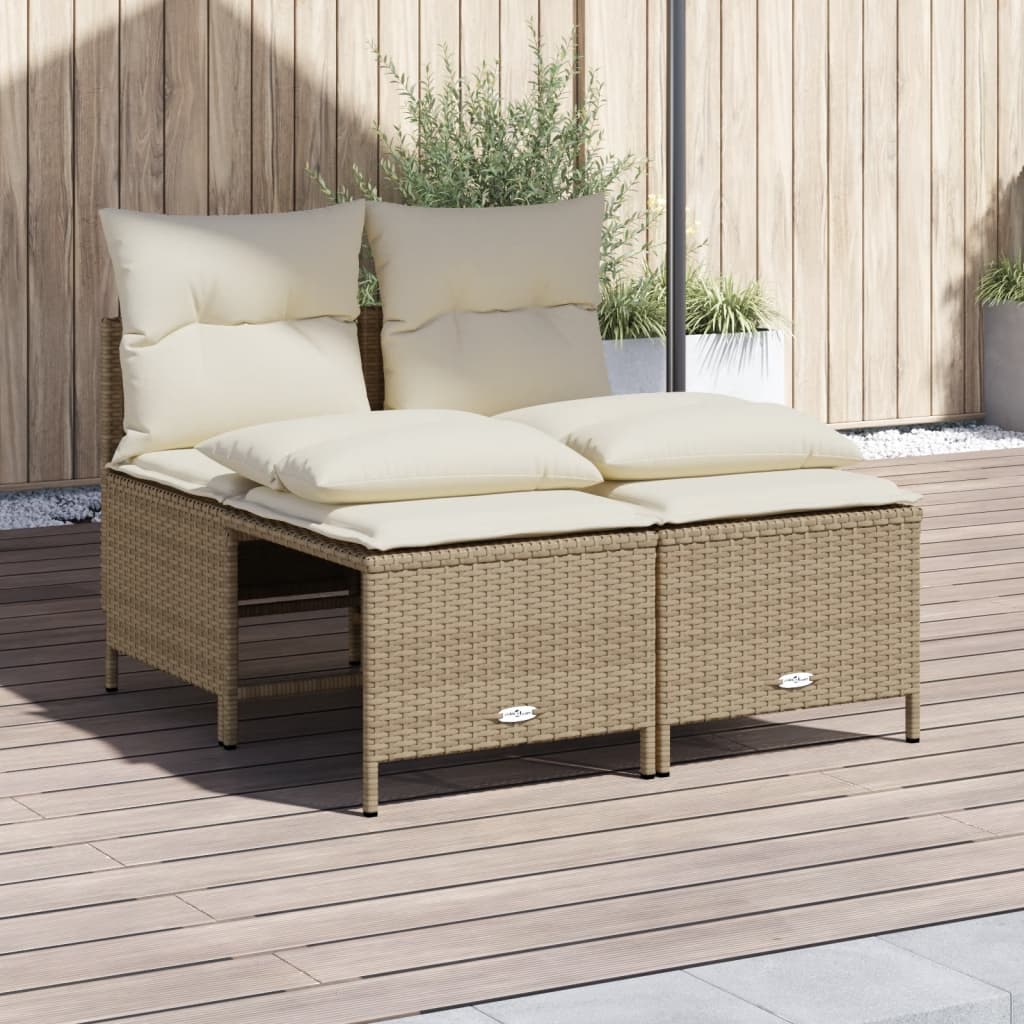 4 Pcs conjunto de sofás para jardim c/ almofadões vime PE bege