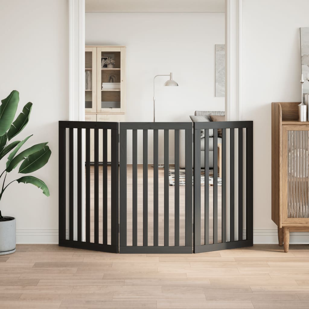 Portão para cães dobrável 3 painéis 150 cm álamo preto