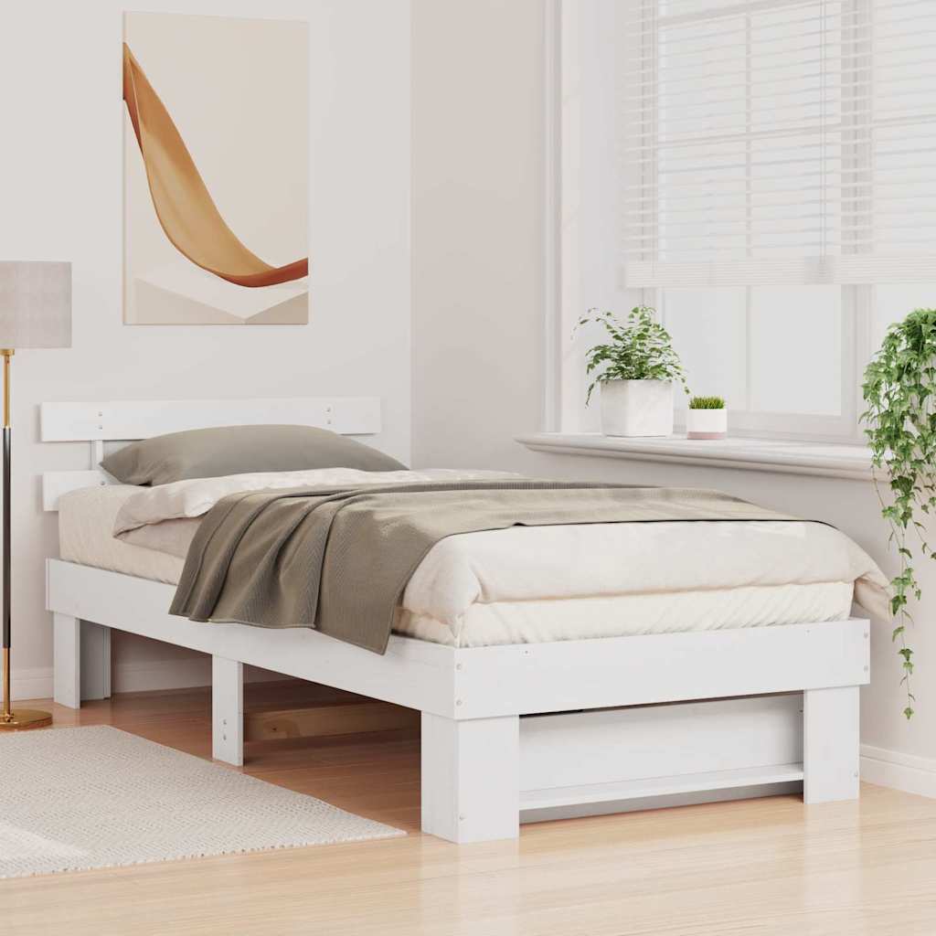Estrutura da cama com cabeceira branco 100 x 200 cm