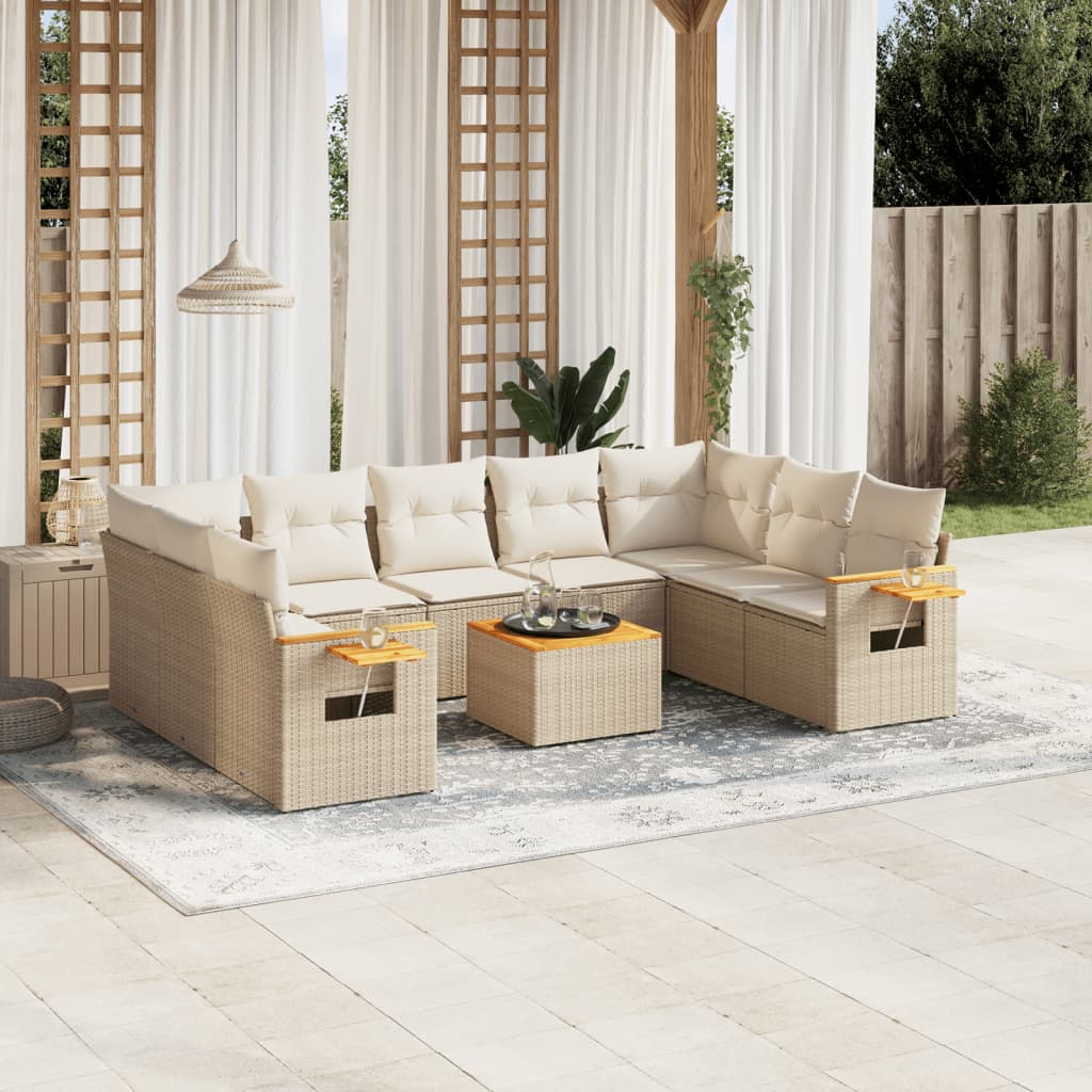 10 Pcs conjunto de sofás p/ jardim com almofadões vime PE bege