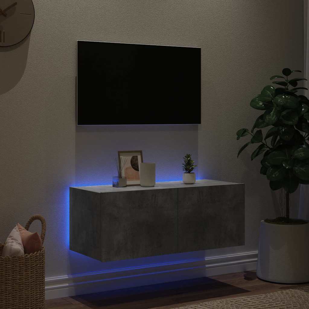 Móvel de parede p/ TV c/ luzes LED 80x35x31 cm cinza cimento