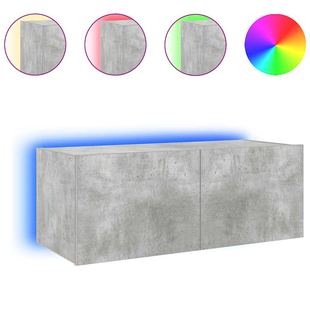 Móvel de parede p/ TV c/ luzes LED 80x35x31 cm cinza cimento