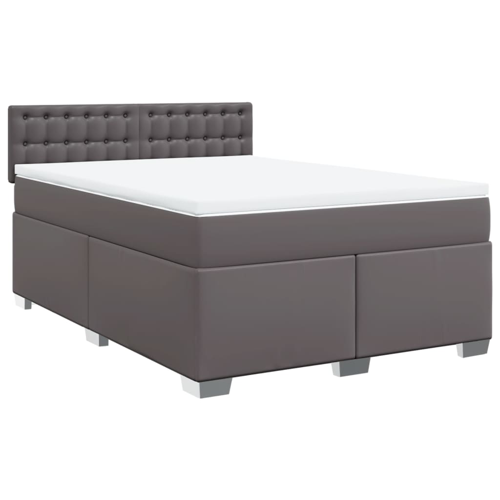 Cama com molas/colchão 140x200 cm couro artificial cinzento