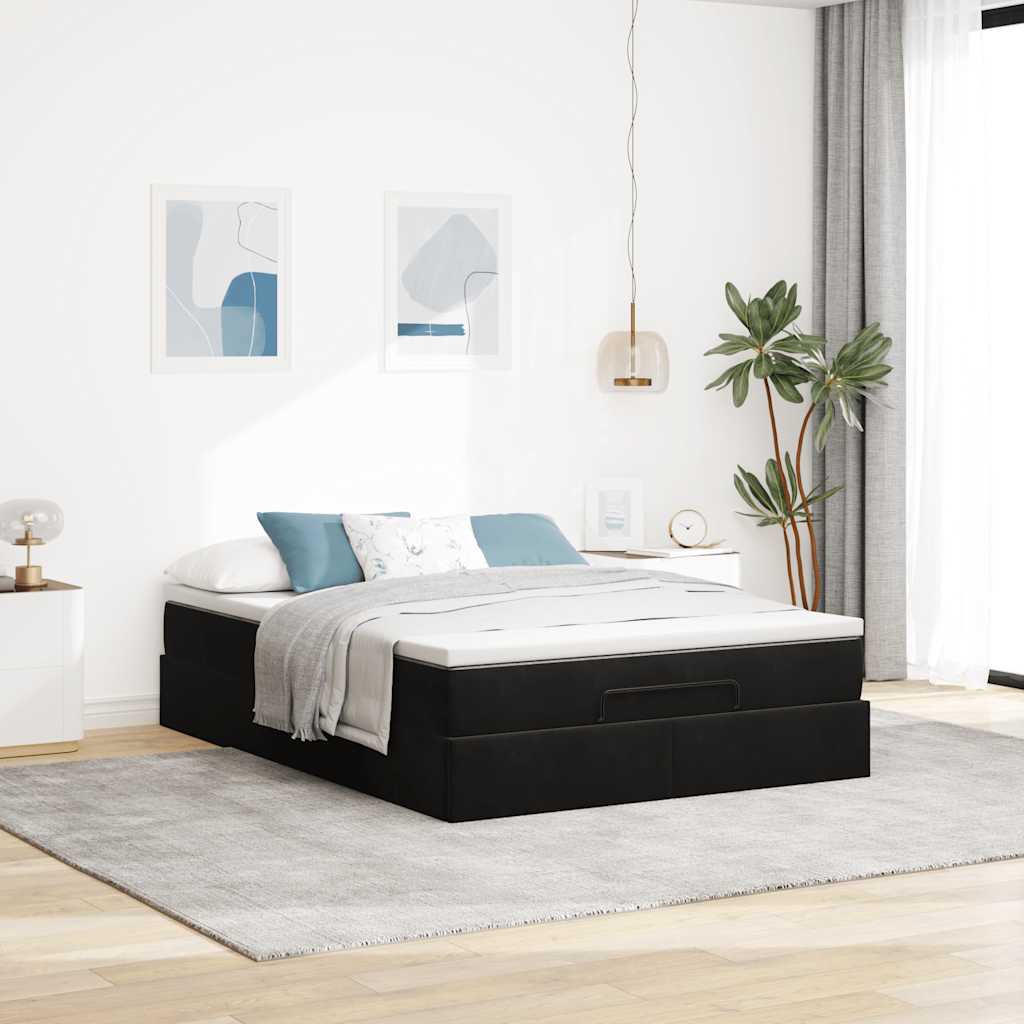Estrutura de cama otomana com colchão 140x200 cm veludo preto