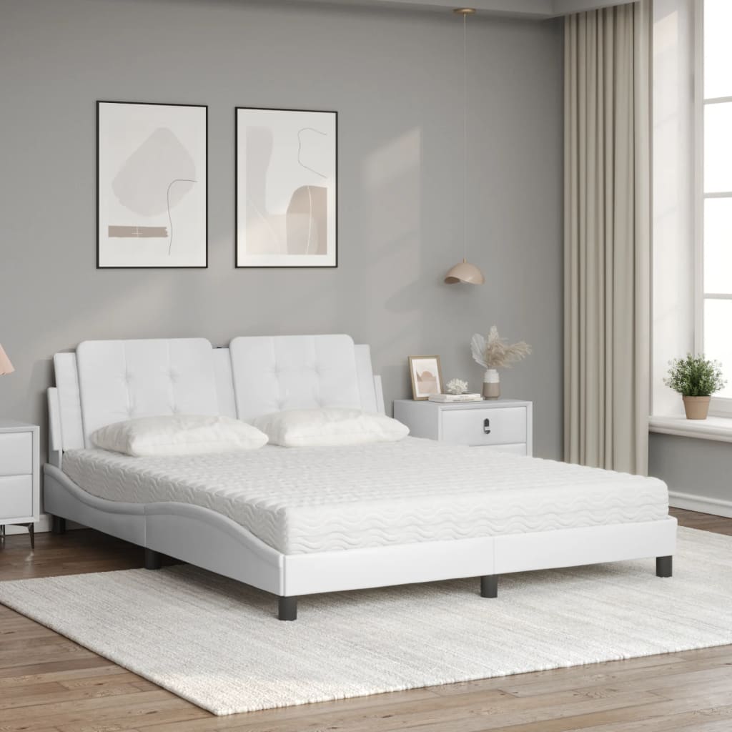 Cama com colchão zadar 160x200 cm couro artificial branco