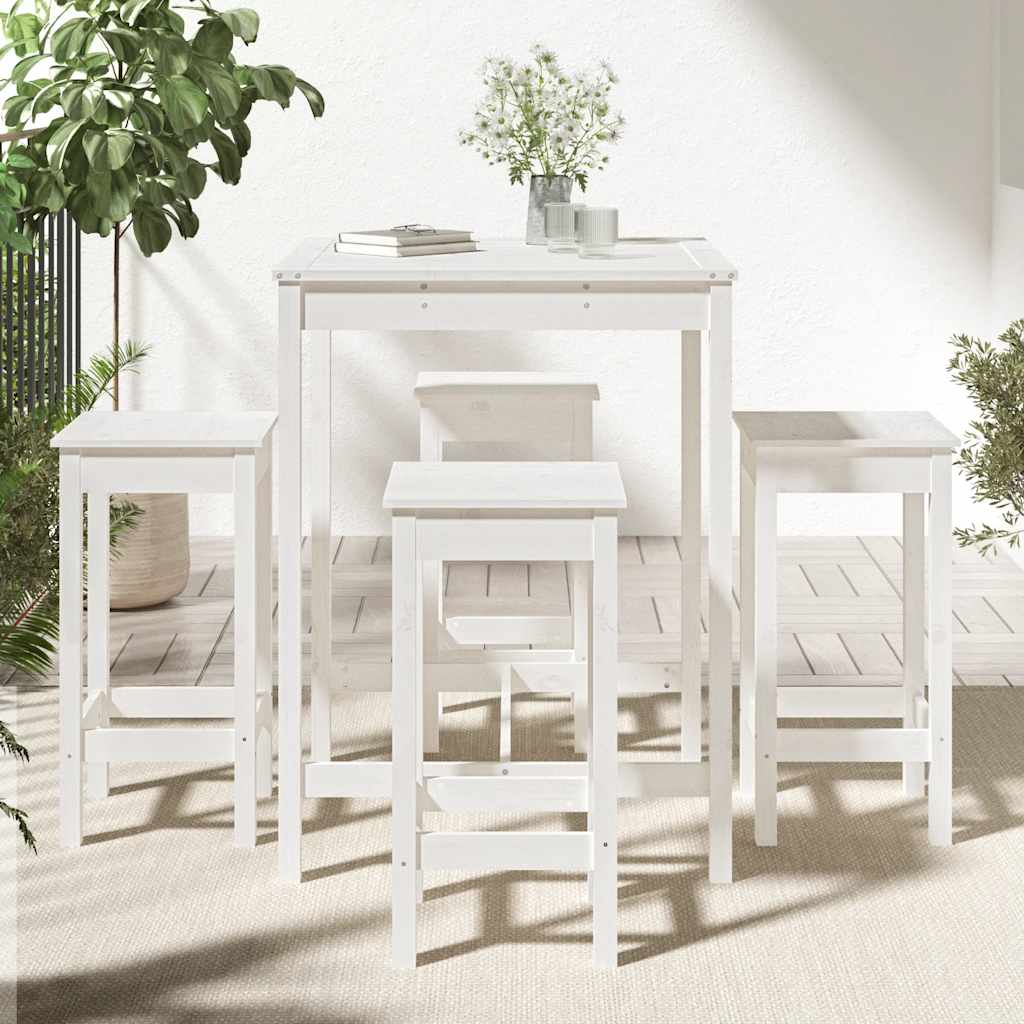 5 Pcs conjunto de bar para jardim pinho maciço branco