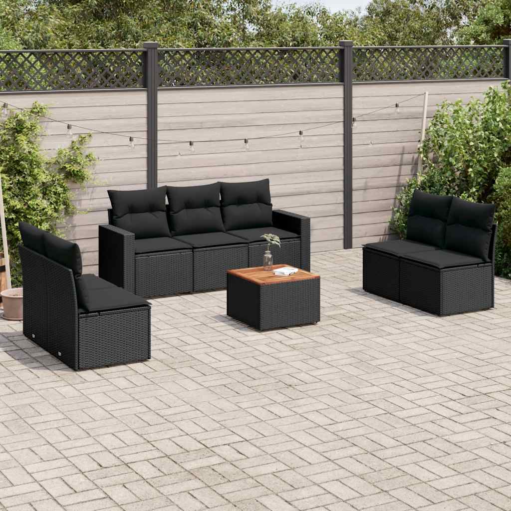 8 Pcs conjunto sofás de jardim com almofadões vime PE preto